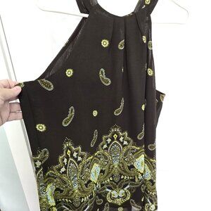 Apt 9 Top Tunic Green Brown Sequins Flowy Lined Size XL Sleeveless Boho